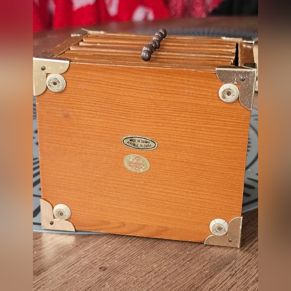 MCM Wood Brass 8 Piece Coaster Storage Box Drawer Style Cork Vintage Drinks Read - Picture 6 of 14